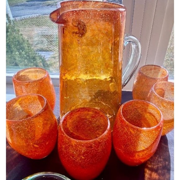 Vintage Handblown Pitcher and 6 Tumblers Set - Picture 2 of 6